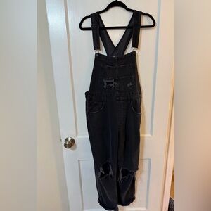 Free People Black Distressed Ziggy Overalls